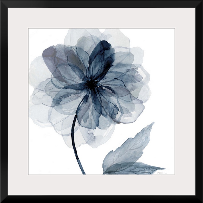 Square watercolor painting of an indigo flower.