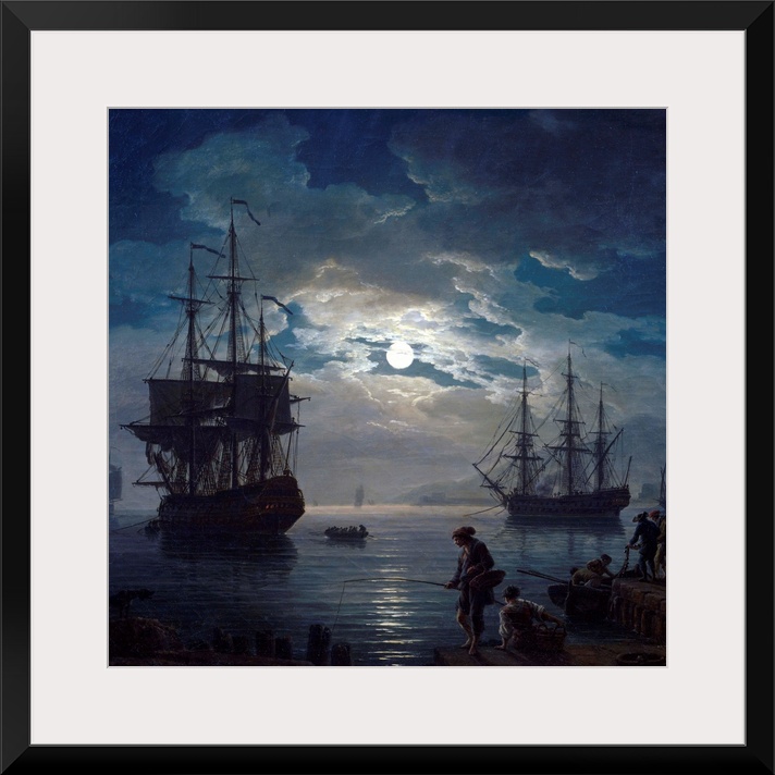 Fishing by Moonlight Night view of a harbor. Detail. Painting by Joseph Vernet (1714-1789) 1773 Louvre Museum, Paris