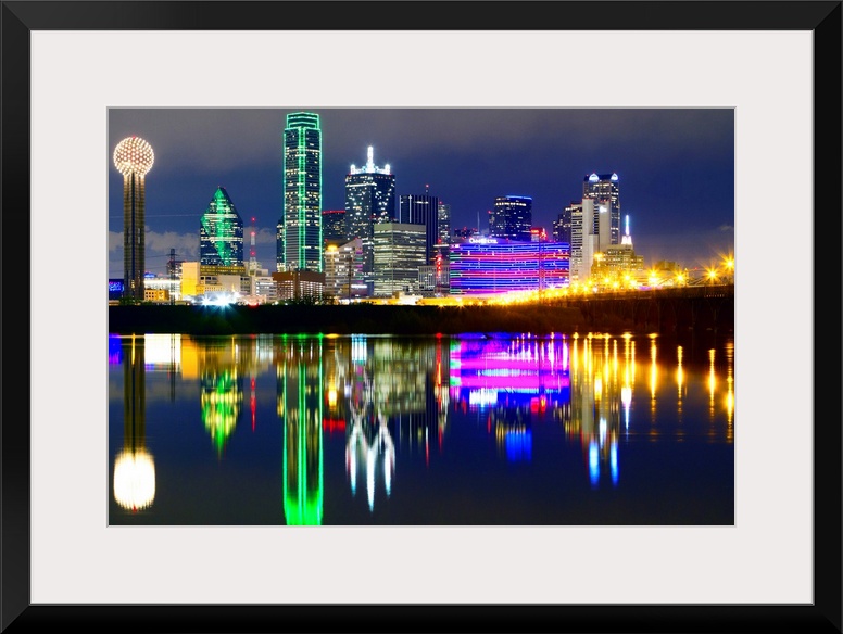 Reflections of downtown Dallas in the Trinity river.