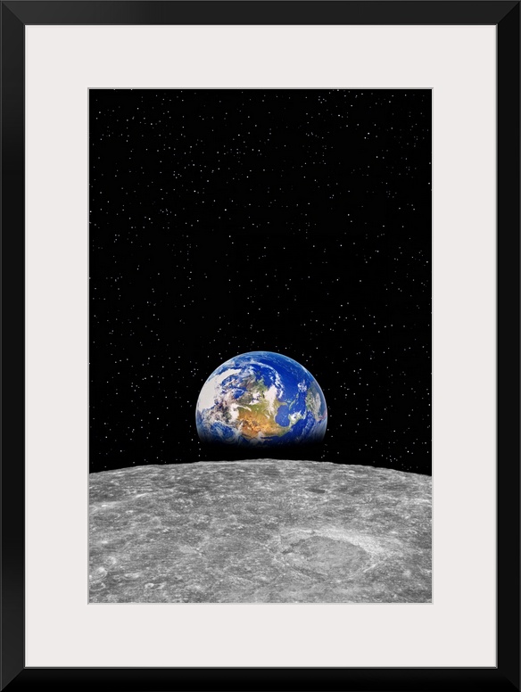 Planet earth rising over Moon