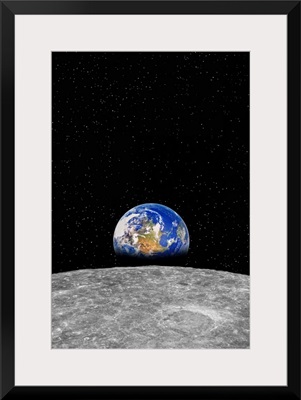 Planet earth rising over Moon