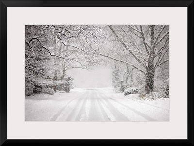 Snowy road in snow storm