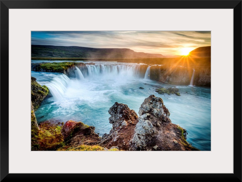 Godafoss, Myvatn, Iceland. the waterfall of the Gods at sunset.