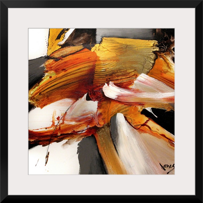Large wall picture of a square abstract painting created with huge smears of color.