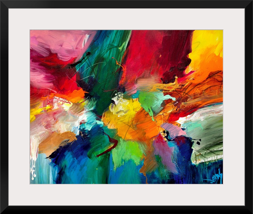 Decorative accents for the home or office this abstract painting is made densely pack swathes of color on horizontal shape...