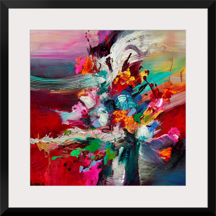 Huge abstract art shows a background of soft and smooth brush strokes contrasted by an area in the center that is busy wit...