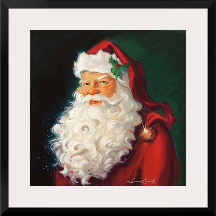 Portrait of Santa with a white beard.