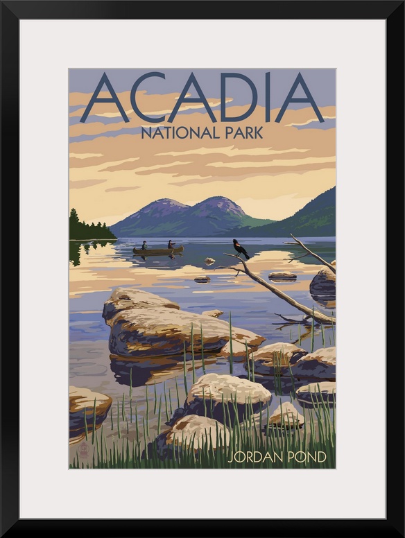 Acadia National Park, Maine - Jordan Pond: Retro Travel Poster