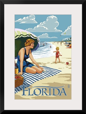 Florida - Beach Scene: Retro Travel Poster