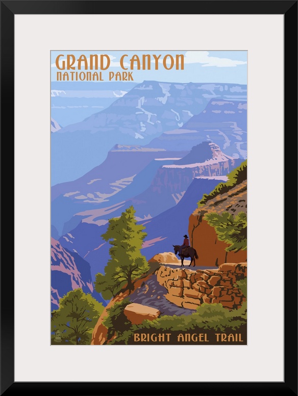 Retro stylized art poster of a hazy view of a massive canyon.