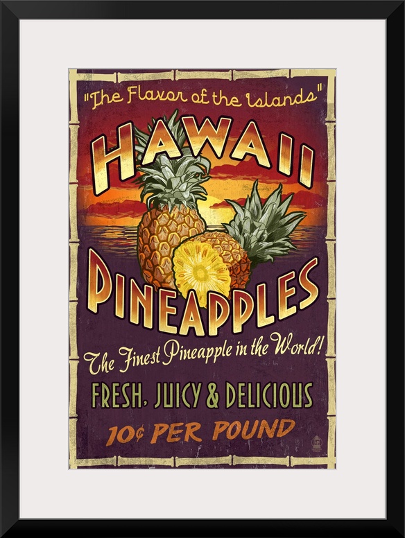 Hawaiian Pineapple Vintage Sign: Retro Travel Poster