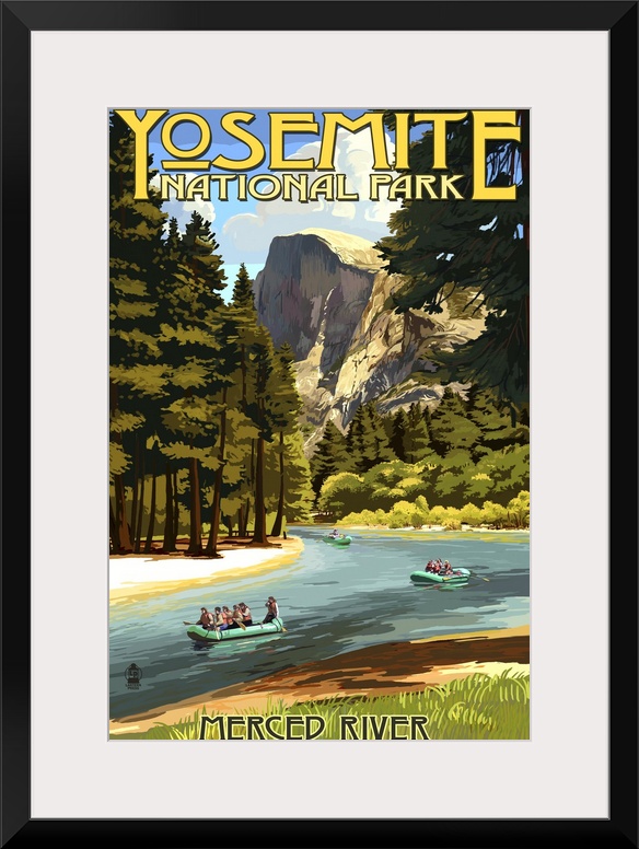 Merced River Rafting - Yosemite National Park, California: Retro Travel Poster