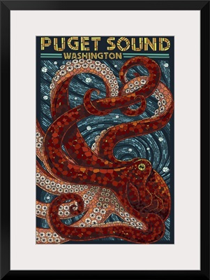 Puget Sound, Washington - Octopus Mosaic: Retro Travel Poster