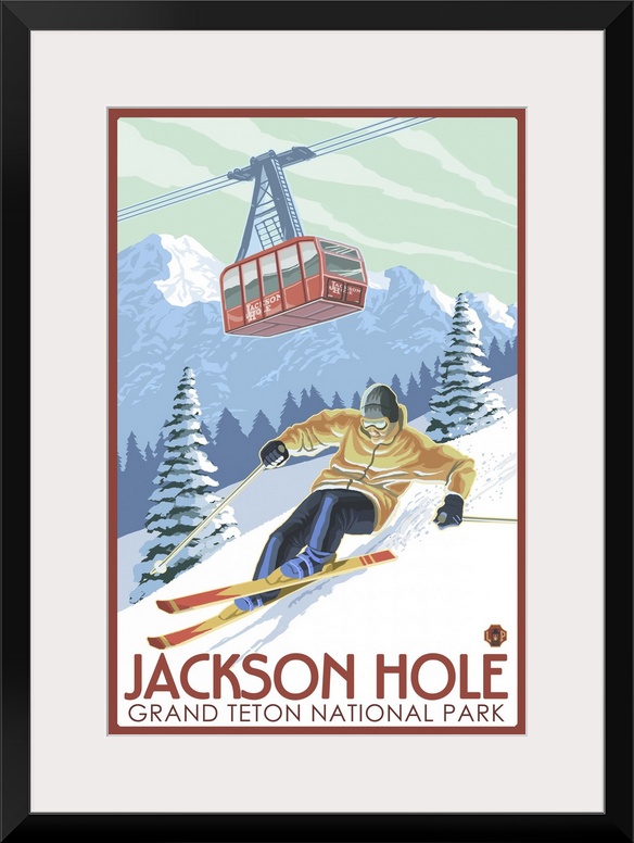 Wyoming - Jackson Hole Grand Teton Skiing: Retro Travel Poster