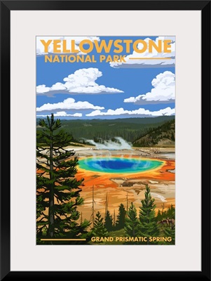 Yellowstone National Park - Grand Prismatic Spring: Retro Travel Poster