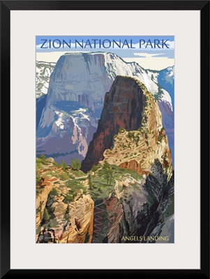 Zion National Park - Angels Landing: Retro Travel Poster