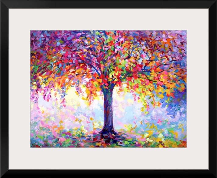 Contemporary painting of a colorful tree.