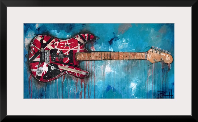 Painting of a red electric guitar.