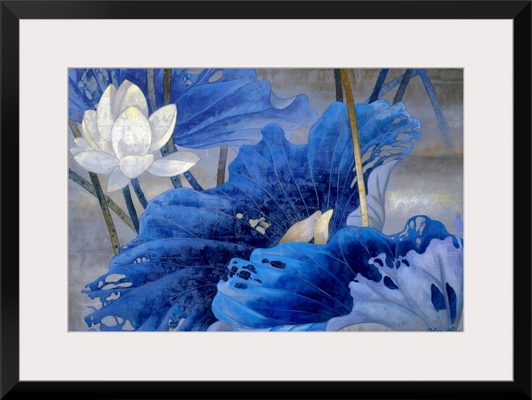 Wall docor painting of flowers in a field on a grungy background.