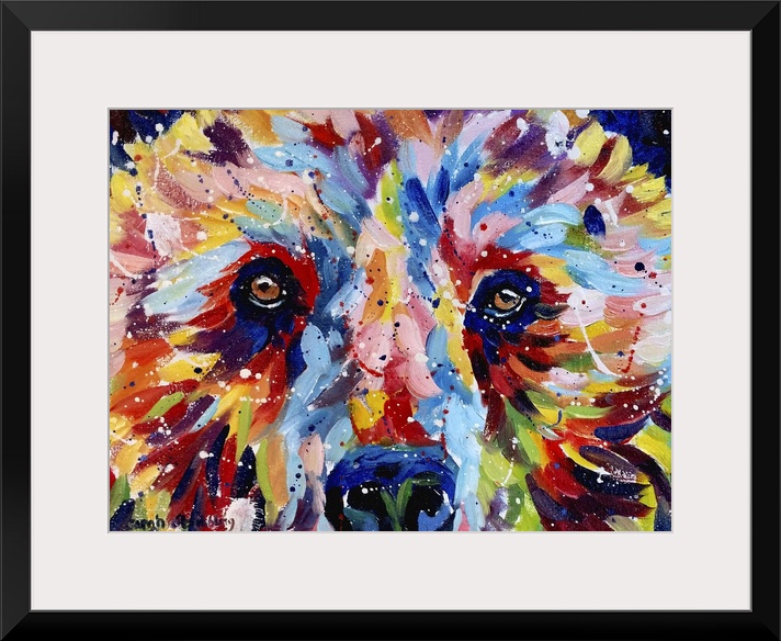 Brown bear painted in rainbow colors in oil paints on canvas