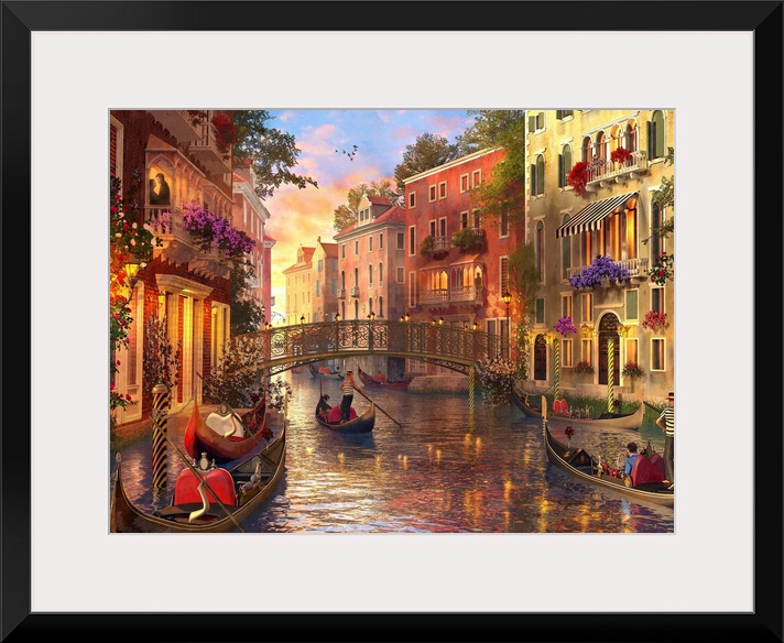 Illustration of an evening sunset in Venice.