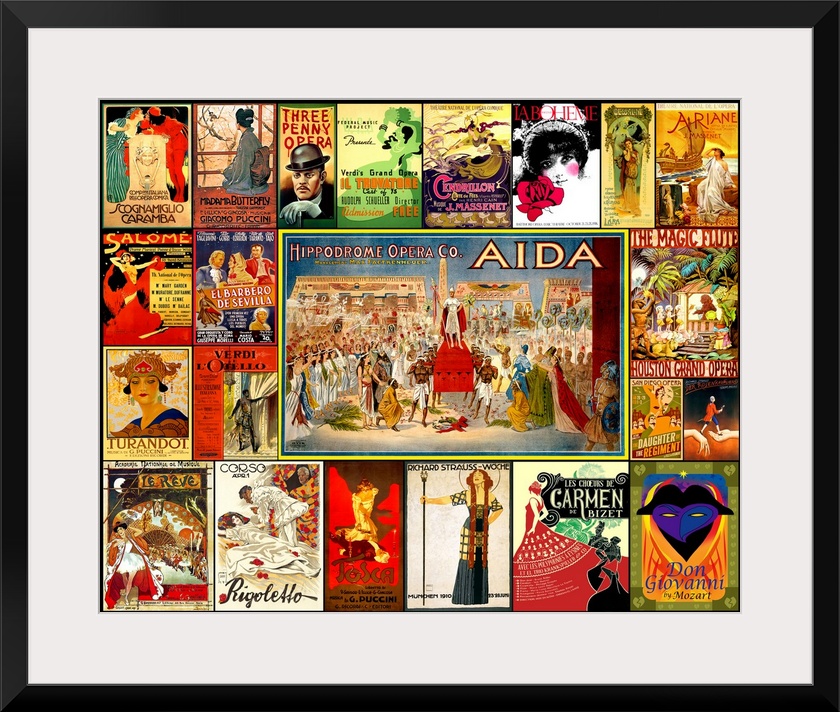 A mosaic collage of vintage Opera and theater posters.