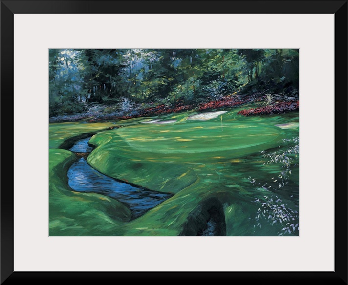 A traditional style painting of the thirteenth green of Augusta National Golf Club in Georgia, home of the Masters Golf To...