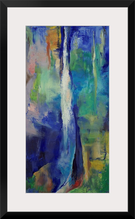 Cool tones reach from top to bottom through diversified colors with a white highlight in the middle in this abstract paint...