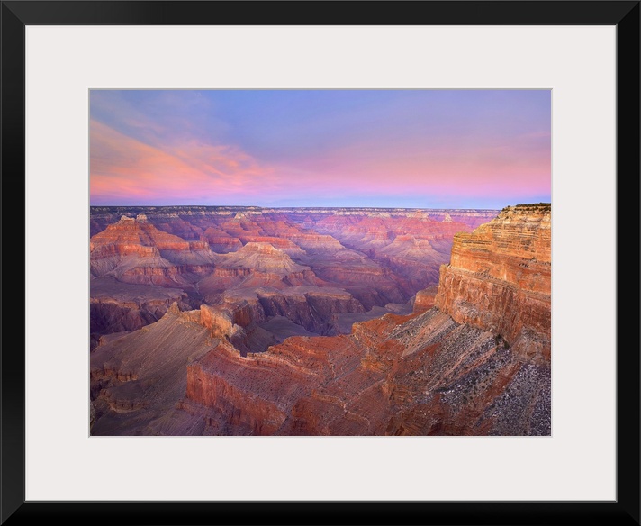 Big photograph taken from Mohave Point at sunset that focuses on the great size of Grand Canyon National Park in Arizona. ...