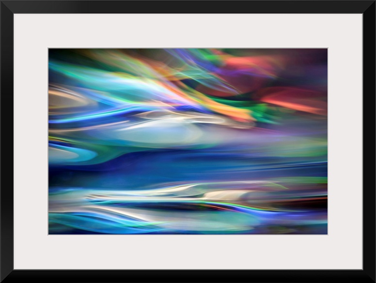 Wall art that has moving multicolored lines that are composed in an abstract fashion.