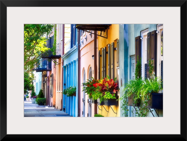Row of Colorful Historic Houses, Rainbow Row, East Bay Street, Charleston, South Carolina