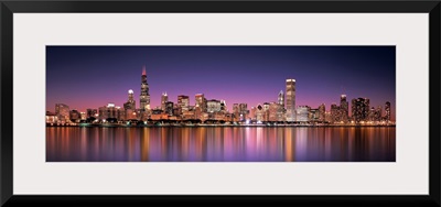 Reflection of skyscrapers in a lake, Lake Michigan, Digital Composite, Chicago, Cook County, Illinois