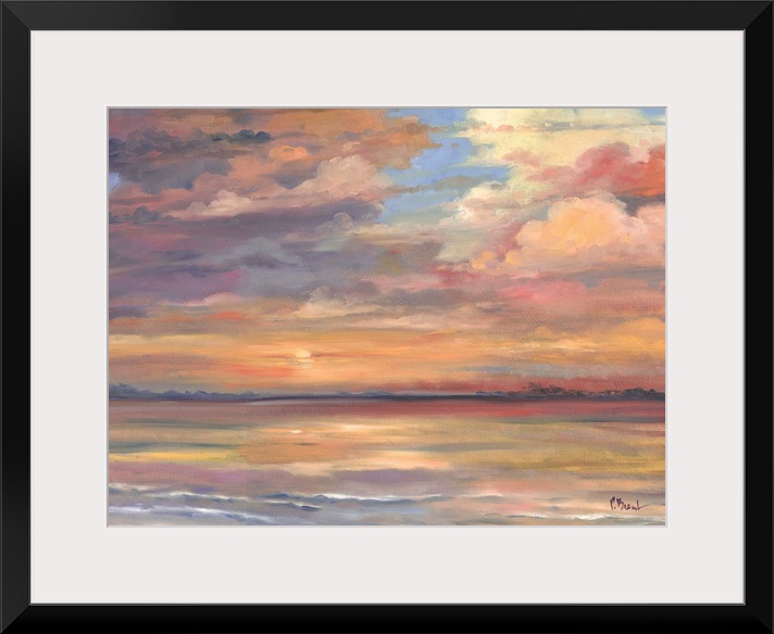 Contemporary painting of the sunset over the ocean.