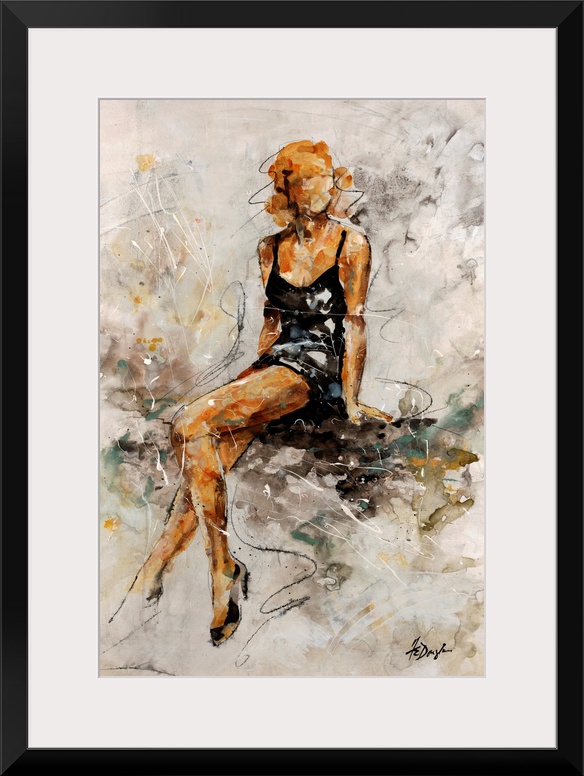 Contemporary painting of a glamorous woman in a little black dress and heels, ready for a night out.