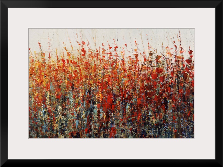 Contemporary painting of vibrant warm toned flowers.