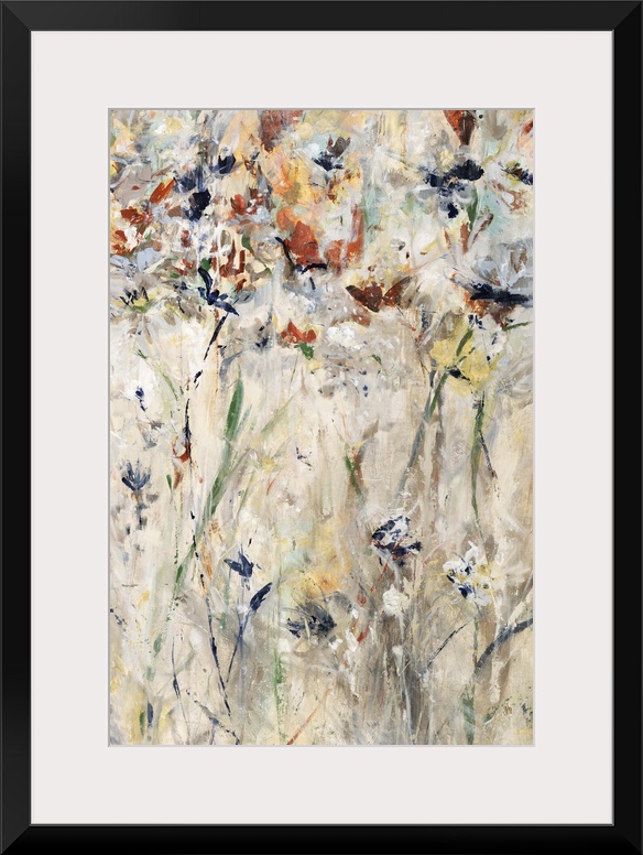 Contemporary abstract painting using neutral earth tones to make flowers.