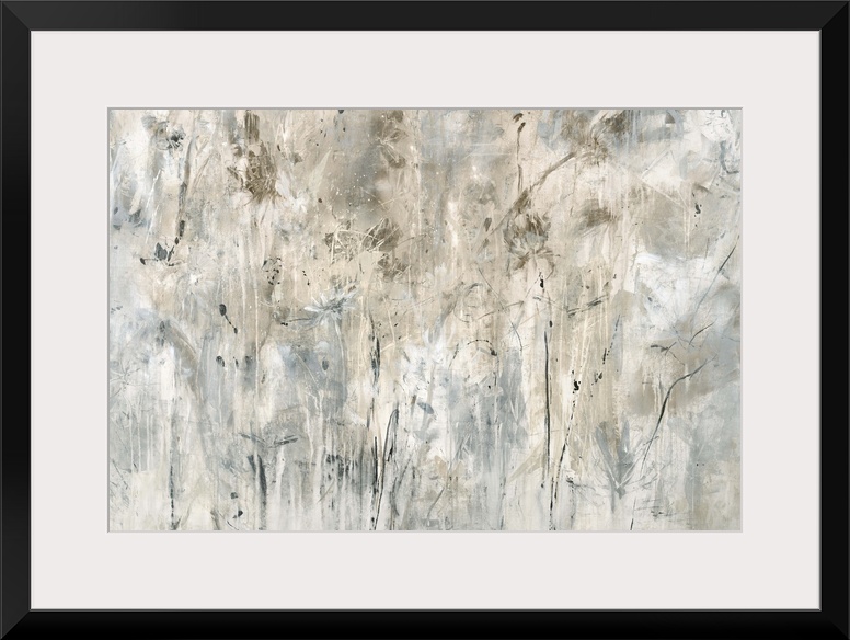 Neutral toned painting with faint abstract flowers spread out across the canvas.