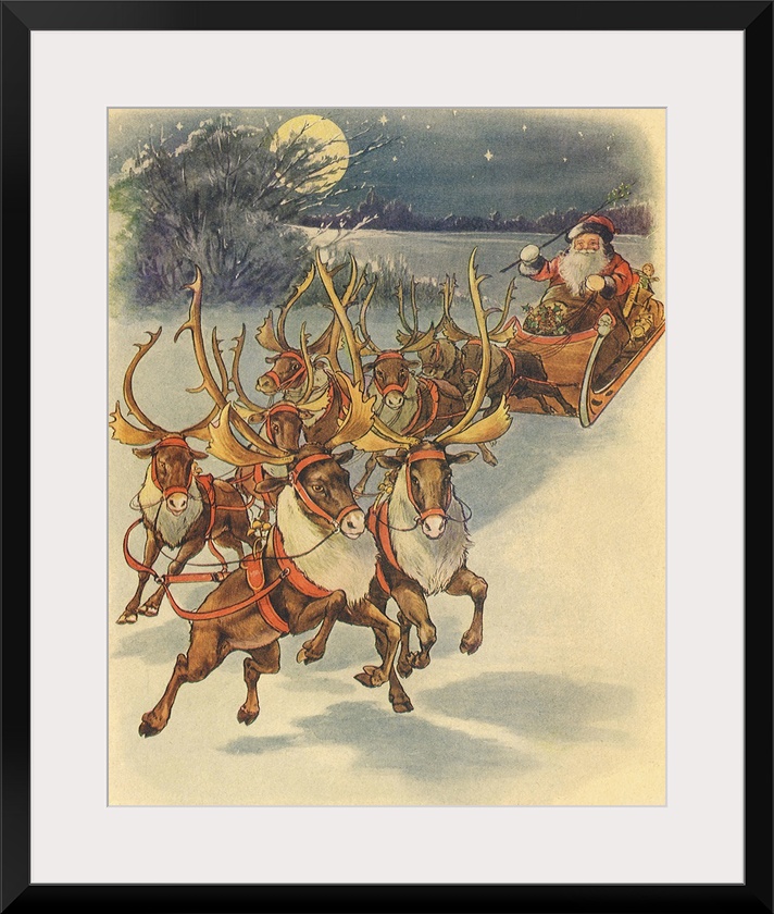 Santa, Reindeer, Moon