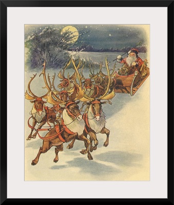 Santa, Reindeer, Moon