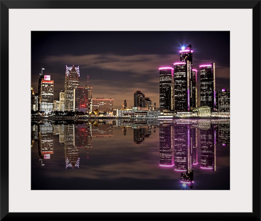 The Detroit skyline as seen from Windsor at night.