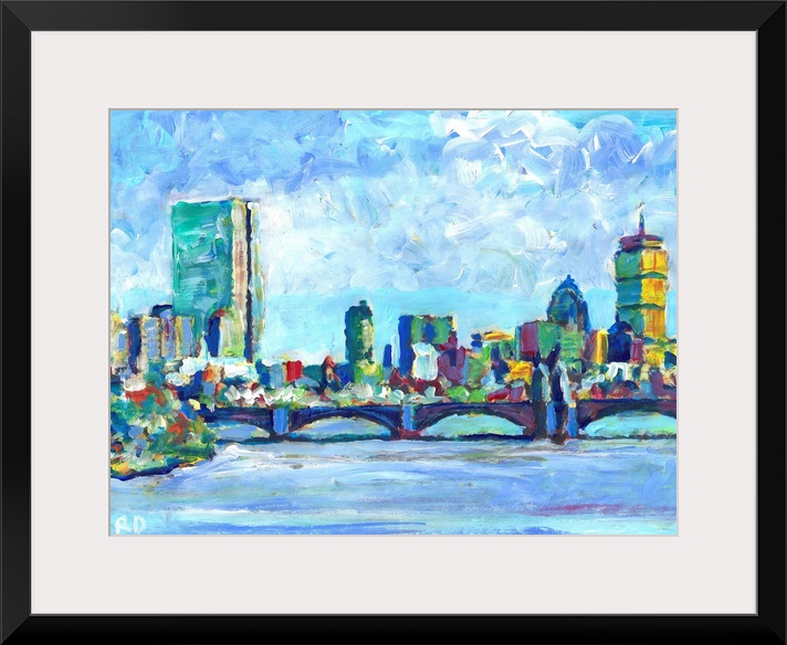 Boston Massachusetts Charles River - Back Bay painting by RD Riccoboni of New England's largest city.