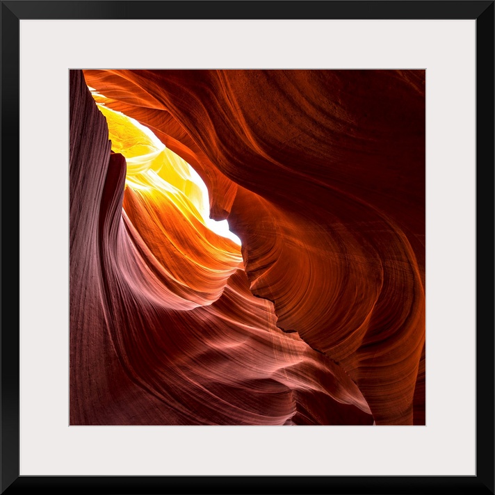 Square photograph from inside of Antelope Canyon rock formation located on the Navajo Reservation in Page, Arizona with fl...