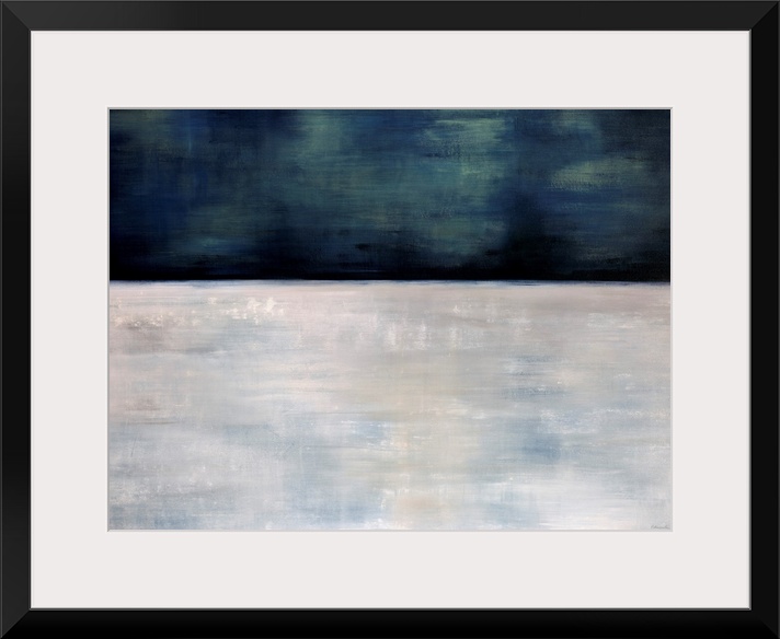 This oversize wall art is an abstract landscape painting of snow and a starless sky.