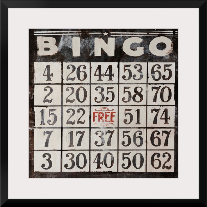 This large piece has an antique style Bingo card that takes up the entire face of artwork.