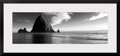 Black and White Haystack Rock, Cannon Beach, Oregon - Panoramic