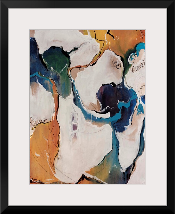 Contemporary abstract artwork with flowing areas of color, reminiscent of a busy ocean town on a summer day.