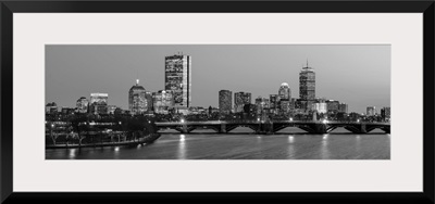 Boston City Skyline at Night, Black and White