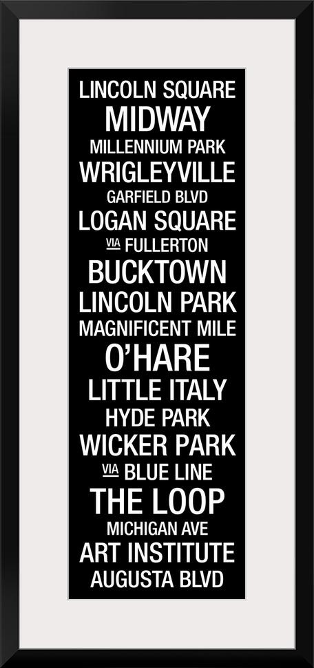 Typographic list of Chicago landmarks.