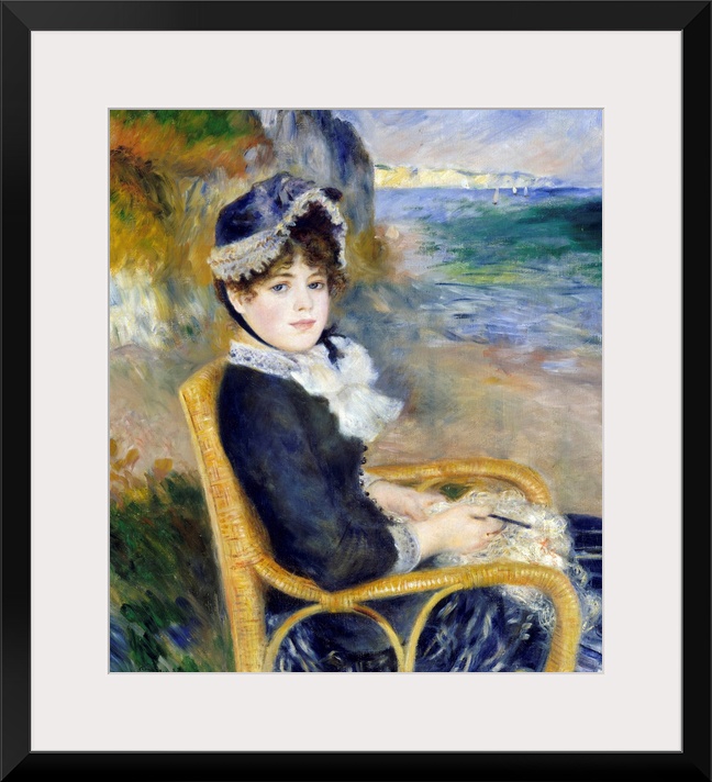 Renoir likely painted this work in his studio, posing his model and future wife, Aline Charigot, in a wicker chair. The be...