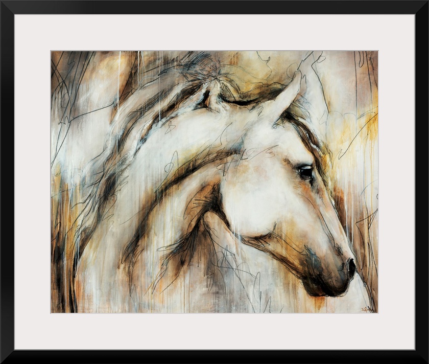 Elegant painting of a horse done in muted earth tones.